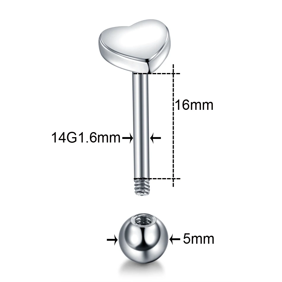 Piercing Jewelry Body Piercing Jewelry Body Jewelry 1PC 14G Steel Heart Logo Tongue Barbell Nipple Barbell Mamilo Piercing Labret Stud Lip Piercing