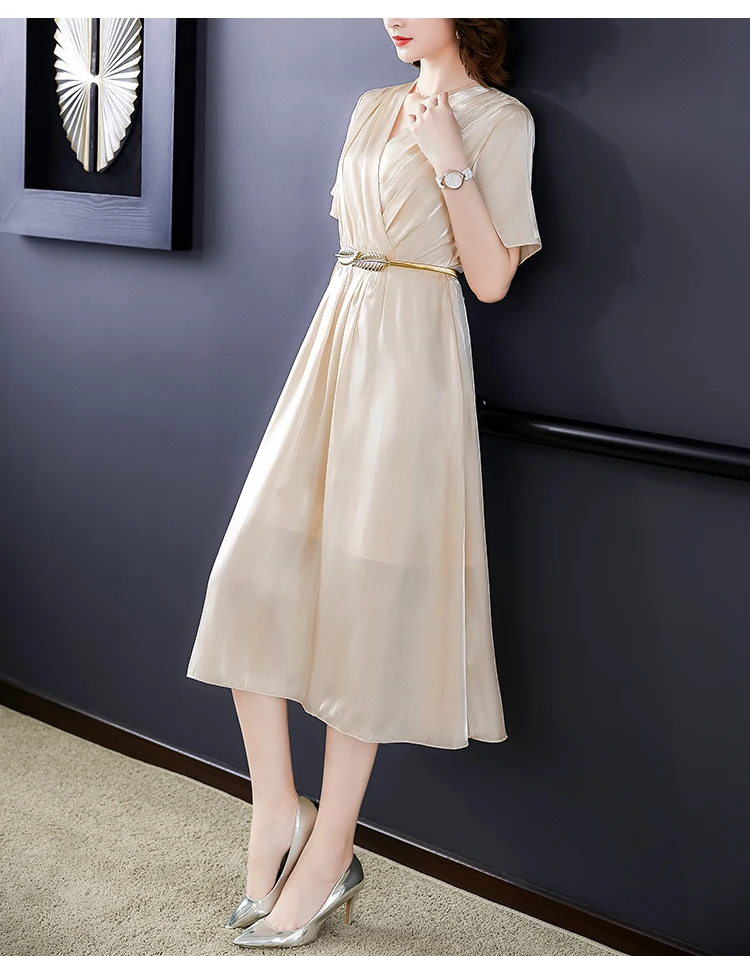 Новое поступление, атласное длинное платье с v-образным вырезом, Wonan, винтажные вечерние платья с коротким рукавом, однотонное женское Повседневное платье с высокой талией, Vestidos S-2XL
