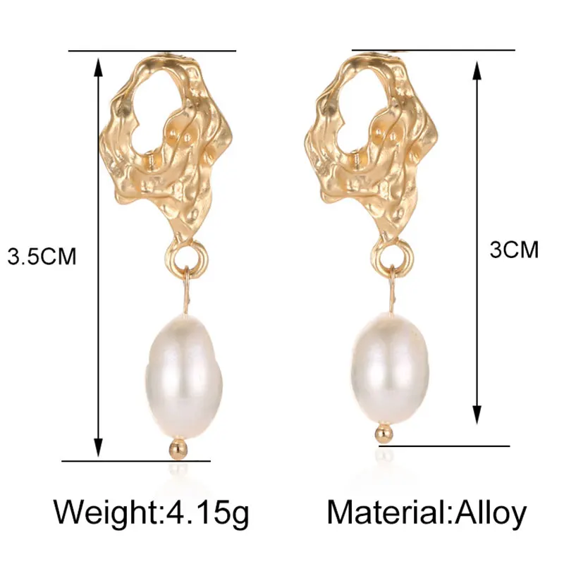 Трендовые серьги-гвоздики в Корейском стиле с металлическим золотым геометрическим неровным круглым квадратным натуральным пресноводным жемчугом для женщин, подарок для девушек