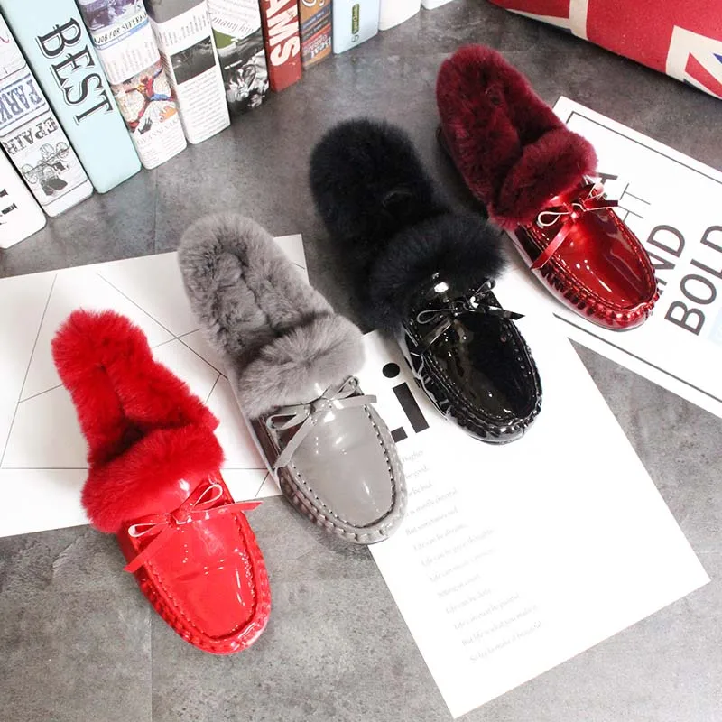 Теплые Мокасины с Плюшевым Мехом тренд chaussures femme Водонепроницаемая Обувь из