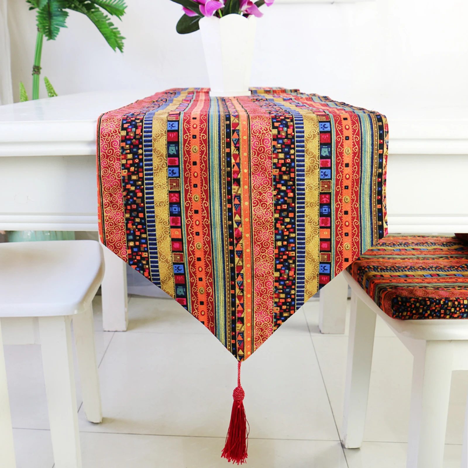 Стиль Юго-Восточной Азии, скатерти 32x180 см, садовый кофейный столик с флагом и кисточками, хлопковые вечерние чехлы с цветами, текстильный Декор для дома