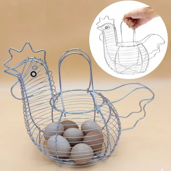 

Creative Hen Shaped Chicken Egg Holder Basket Kitchen Storage Metal Wire Home Kitchen Storage Rack Decor