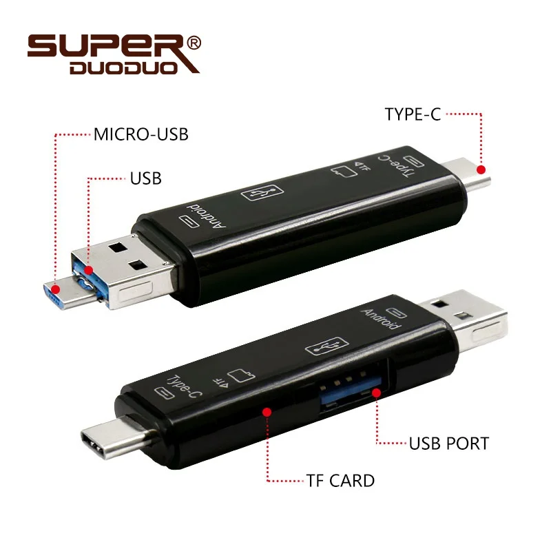 Высокоскоростной USB 3 0 TF кардридер в 1 Type C OTG Micro флэш адаптер соединитель по самой