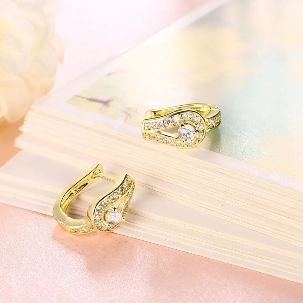 

New Arrivals Female White Cubic Zircon Buckle Stud Earrings Women Gold Color Earrings For Female Geometric Jewelry Wholesale