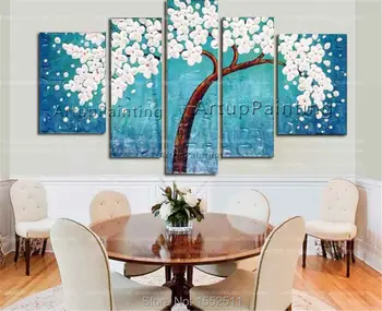 

5 Pieces Panel Palette Knife Hand Painted Flower Abstract Modern Oil painting Canvas Wall Pictures Art Painting For Living Room7