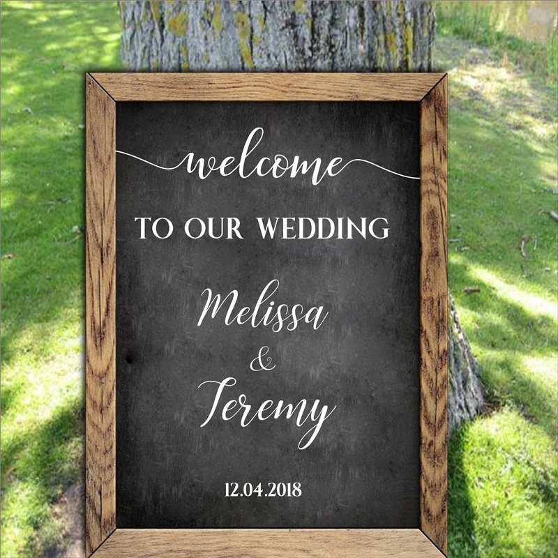 Свадебный знак Добро пожаловать наклейка Добро пожаловать на наше свадебное оформление Персонализированные Свадебные стикеры s виниловые Съемные водостойкие Стикеры