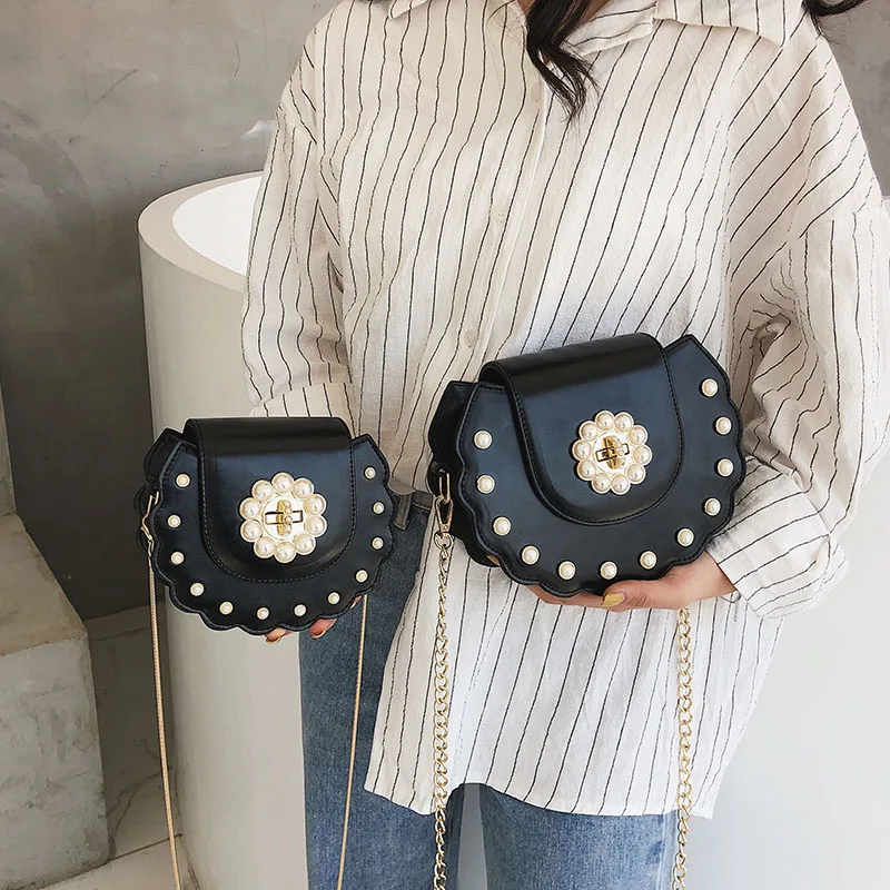 

Bag for Women 2019 Fashion Leather Solid Pearl Sweet Girls Handbags Mini Chains Bag Party Purse Women Crossbody Messenger Bags