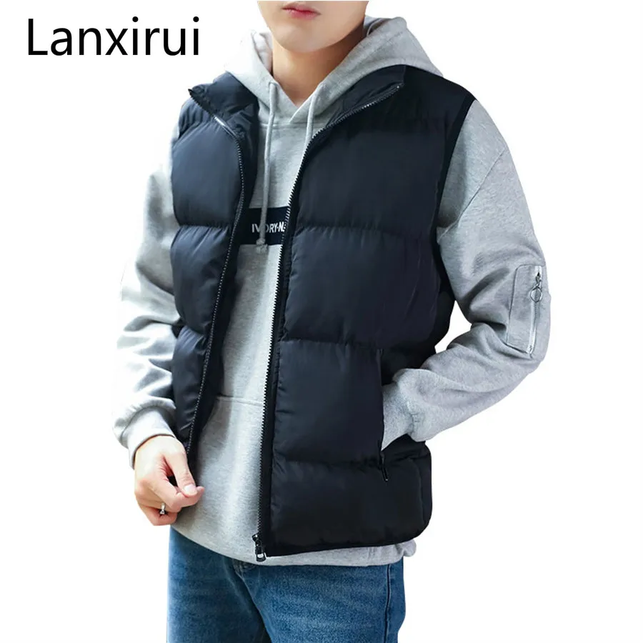 Plus Size Winter Men Vest New Brand Men Mandarin Collar Vest Male Fashion Cotton -Padded Waistcoat Jacket And Coat Warm Vest