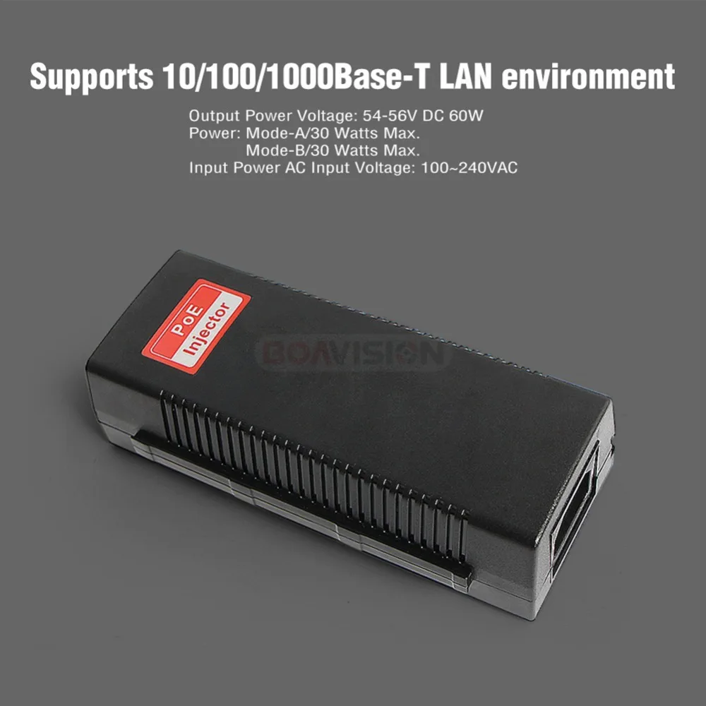  1000Mbps Gigabit 60W Hi Power POE Injector Compatible IEEE802.3bt DC 54V Output 100-240V Input POE  - 32990959229