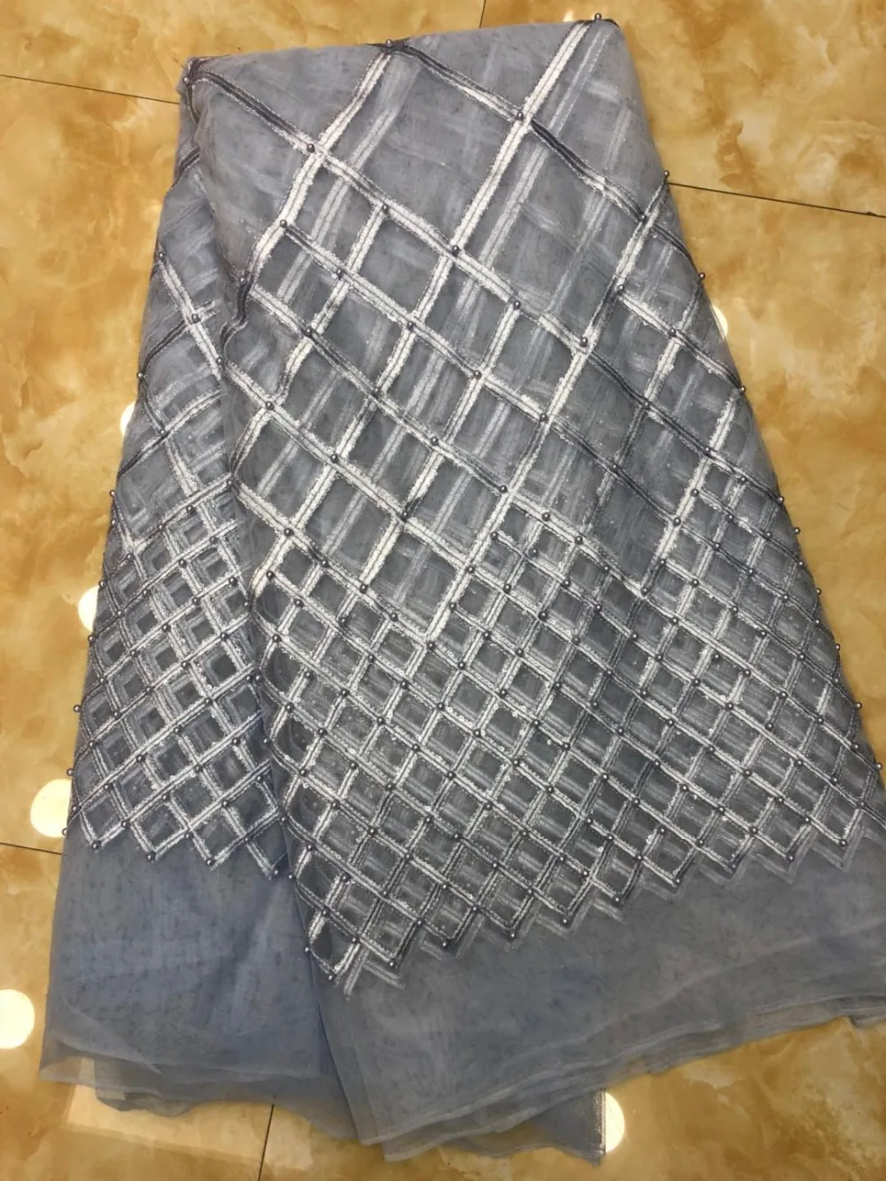 

embroidered Tulle Fabric with sequins African French Net Lace Fabric with good quality