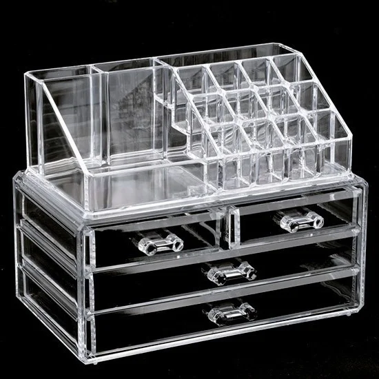 Clear Makeup Case 4 Drawer 16 grid Cosmetic Organi