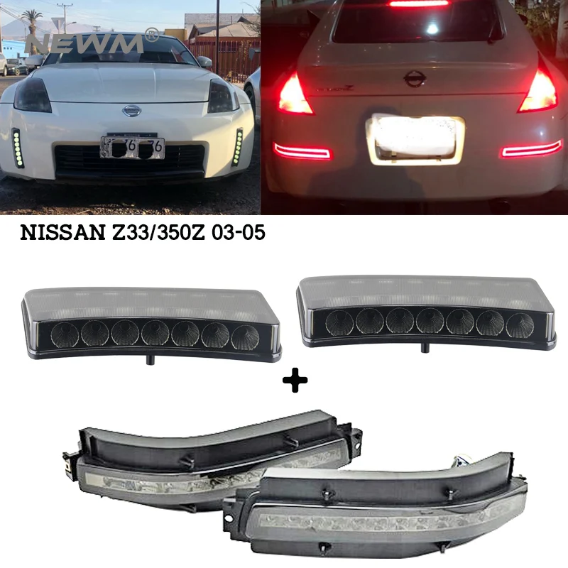 

Smoked Lens Led DRL White/Amber + LED Turn Signal Backup Brake Light For Nissan 350Z Z33 2003-2005
