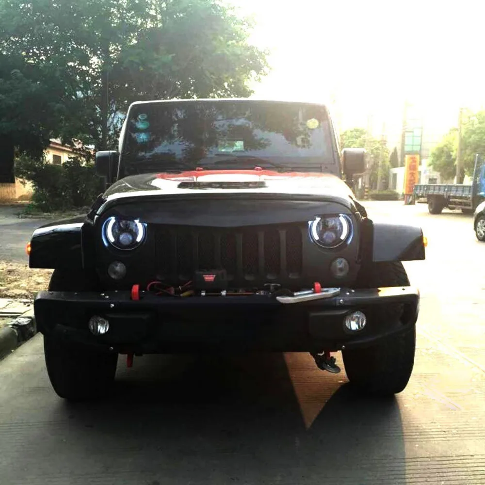 Для Jeep Wrangler JK Lada Niva 4x4 7 дюймов светодиодные H4 фары лампа с DRL Halo Кольцо Янтарный