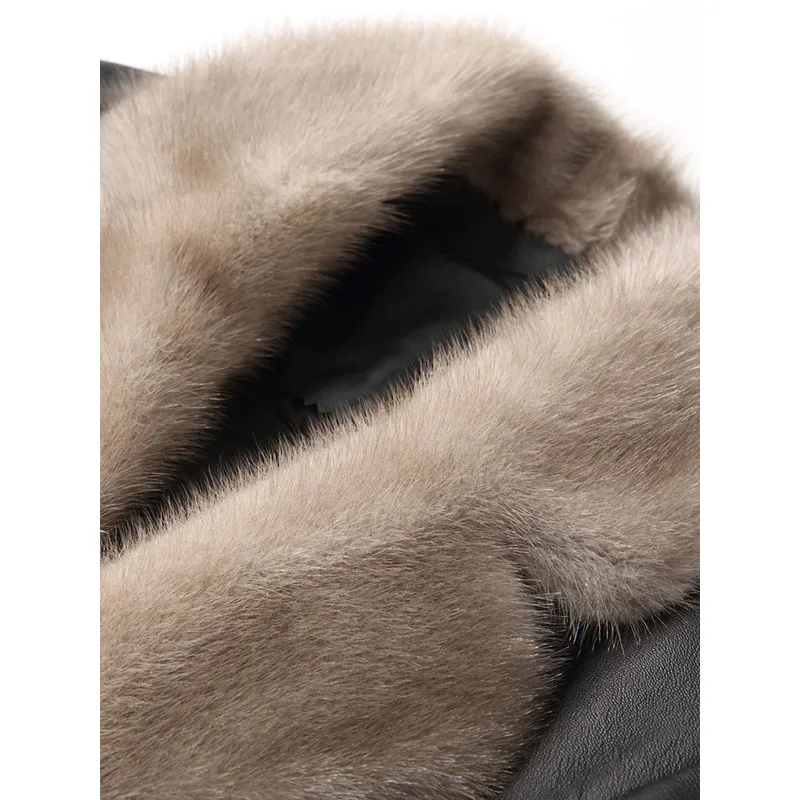 Fourrure Black Long Peau De Zt533 Vison Bas Vêtements Vers Mouton Manteau Slim Cuir Femmes Veste Collor En Le D'hiver Coréenne Véritable q1BRwxO