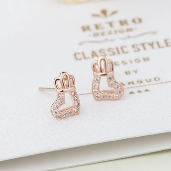 

18K Rose Gold Plated Jewelry Sterling Silver Earrings 925 Zircon Diamond Earrings Stud for Women Heart Crown Earrings Wedding