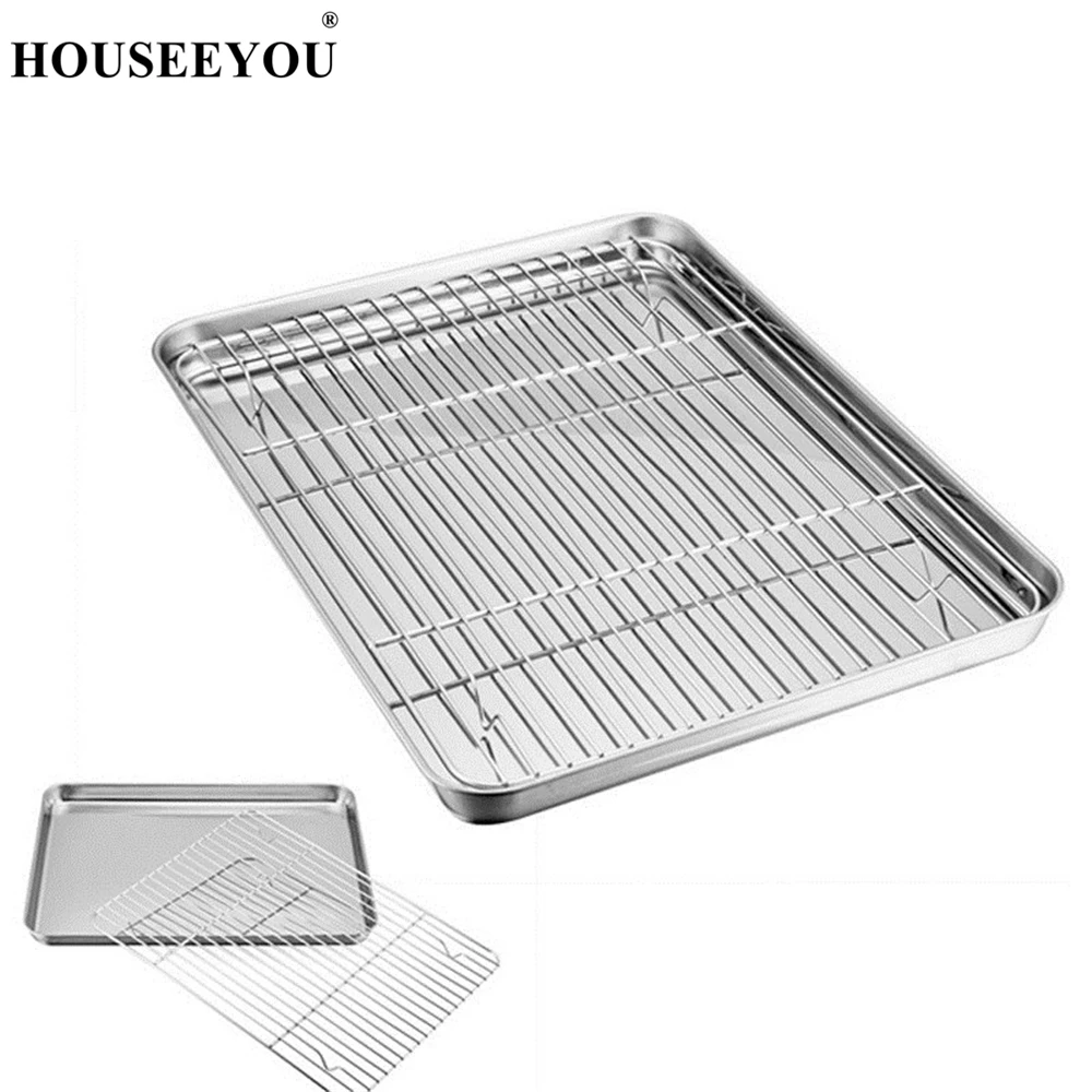 

Baking Tray with Removable Cooling Rack Set Stainless Steel Pie Biscuit Cookie Macaroon Pastry Baking Pan Sheet Used for Oven