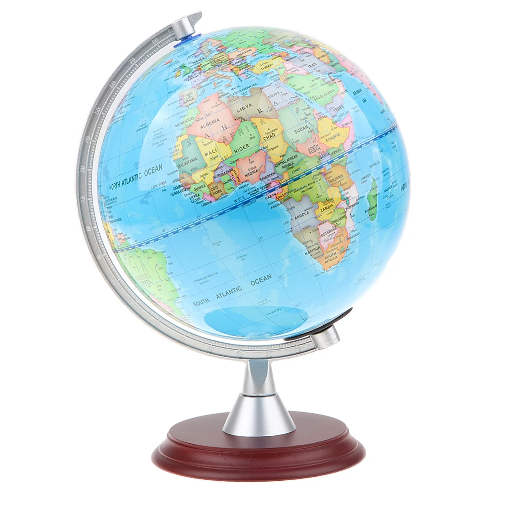 

20cm Wooden Base ABS Geographical Earth Ocean World Map Globe on Swivel Stand Desktop Ornament Educational Toy Gifts