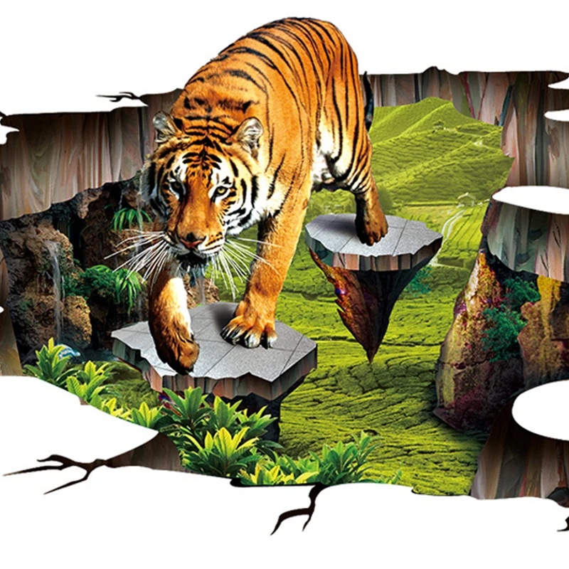 Papel de parede 3d para porta, decoração caseira, estéreo, tigre, animal,  sala de estar, cozinha, à prova d'água, vinil, mural de portas, pasta