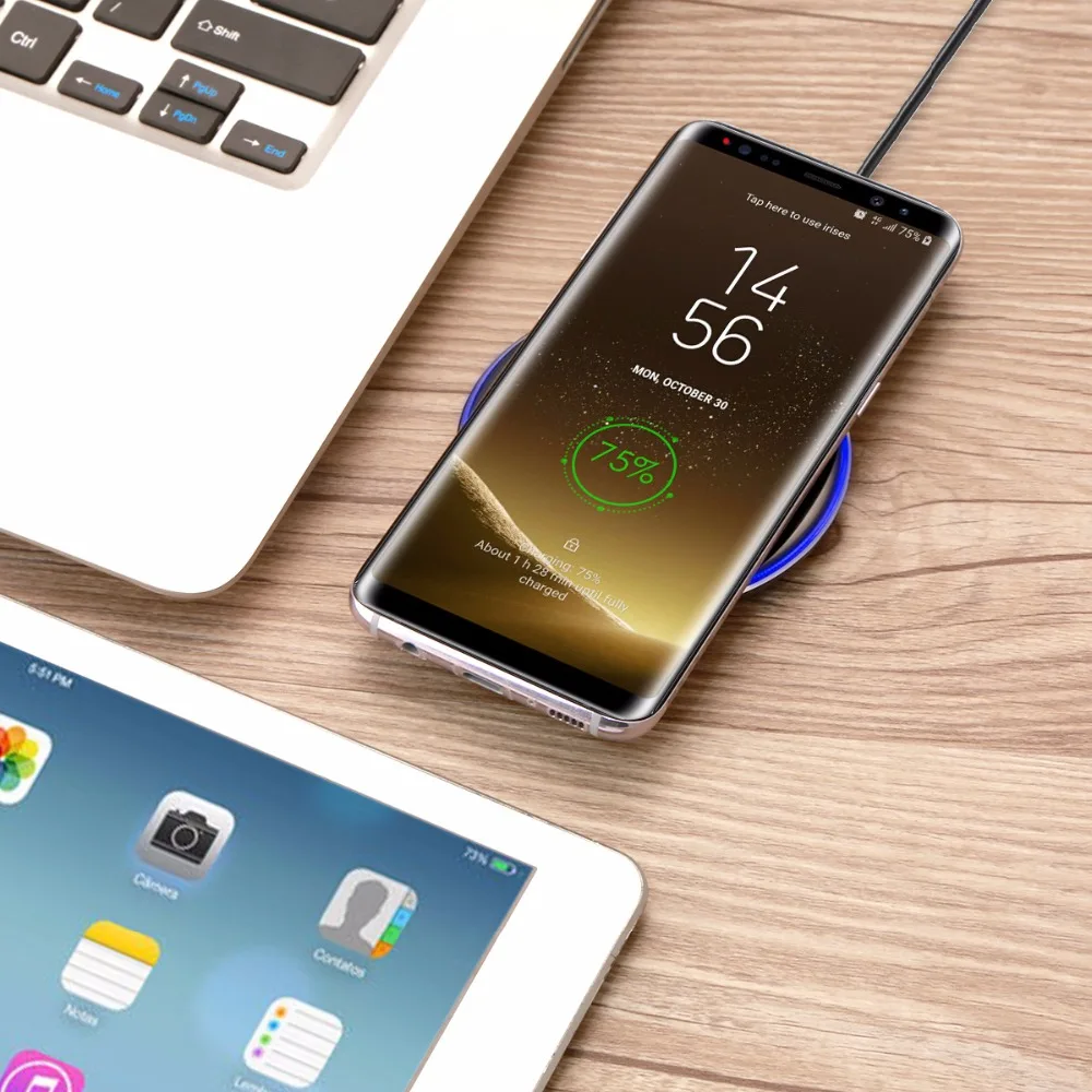 SOONHUA Aluminum Alloy Shell Intelligent Wireless Charger Fast Charging Pad With Soft LED Indicator Universal For iPhone Samsung
