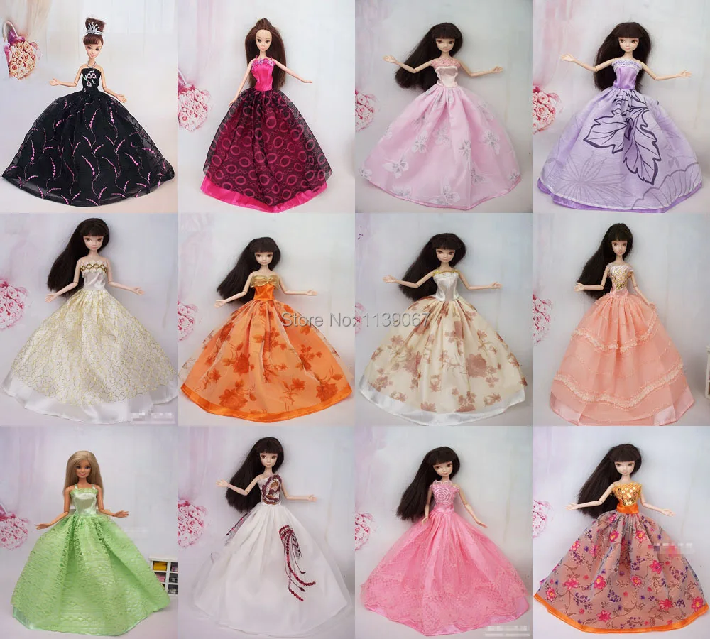 Много 30 шт./кукла ручной работы Платья для женщин платье Костюмы для куклы Барби Бесплатная доставка различных Цвета стилей