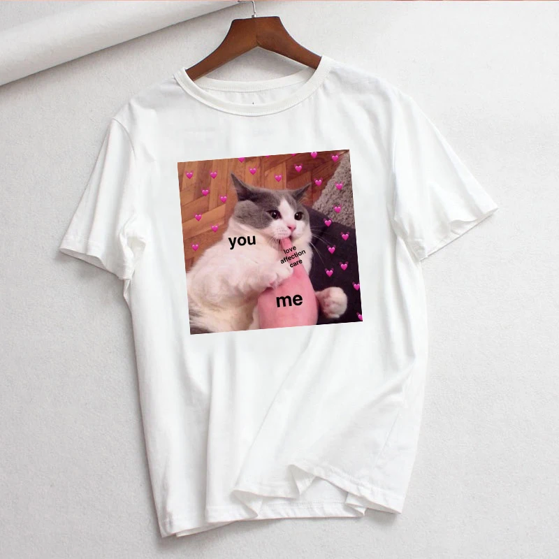 Милый корейский ulzzang cat love heart dog print, новые летние топы с короткими рукавами, футболки, повседневные свободные, большие размеры, парная футболка - Цвет: 6
