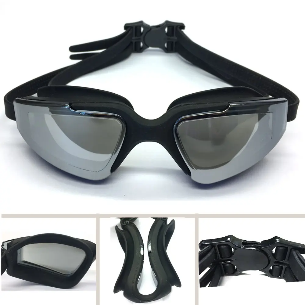 Очки для плавания, очки для взрослых, мужчин, женщин, молодых, с защитой от ультрафиолета, водонепроницаемые, противотуманные, для плавания, очки для бассейна - Цвет: Black