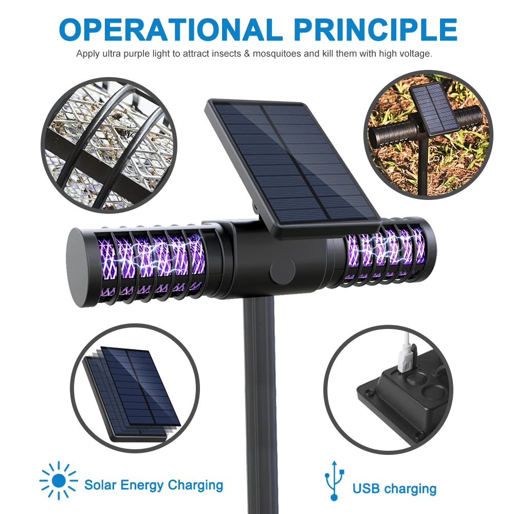 

Solar Mosquito Killer Lamp Outdoor Waterproof Villa Ground LED Lawn Garden Light Bug Zapper Portable Anti-Mosquito Machine