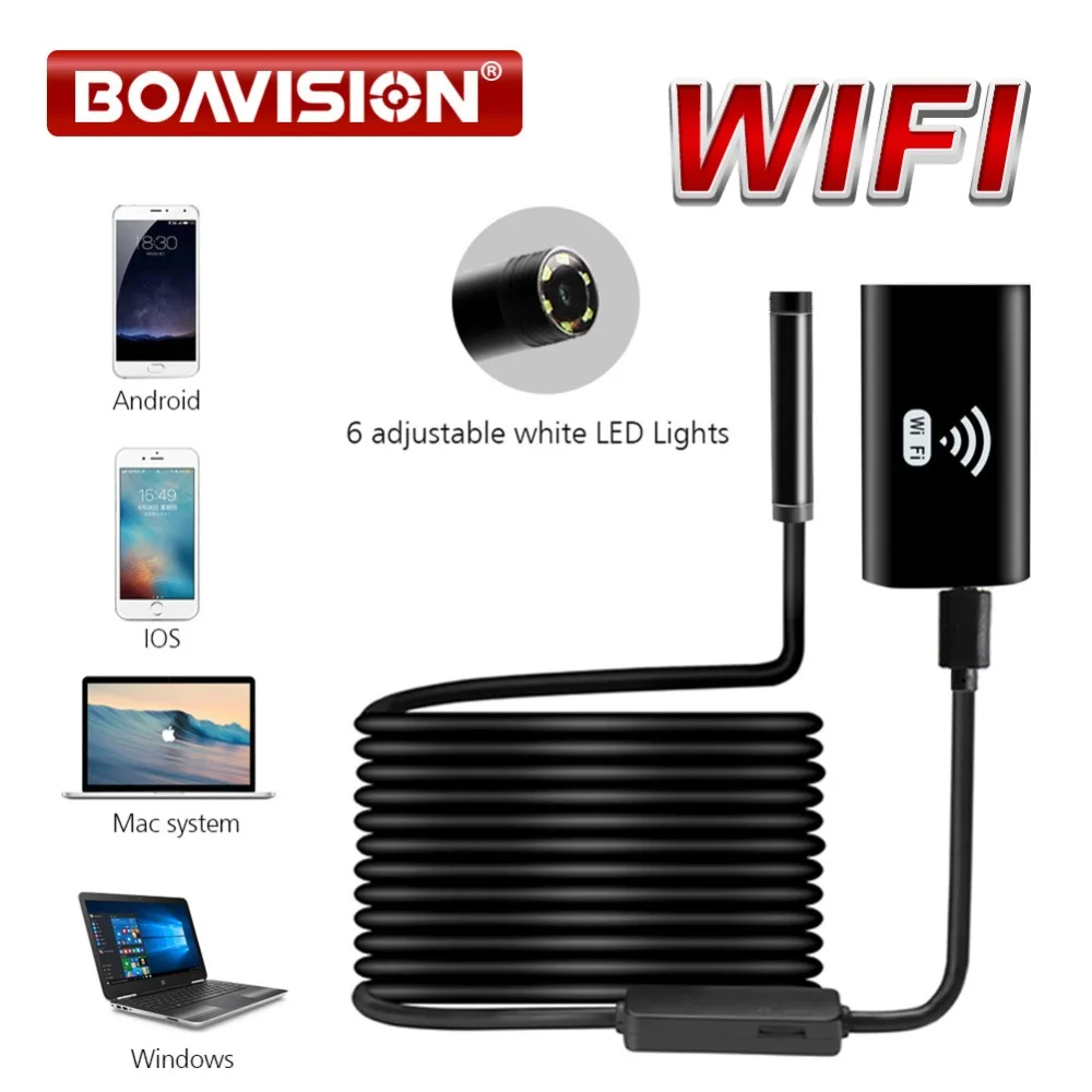 Водонепроницаемый эндоскоп 1 м 2 5 МП Wi Fi Полужесткий мягкий проводной для IOS