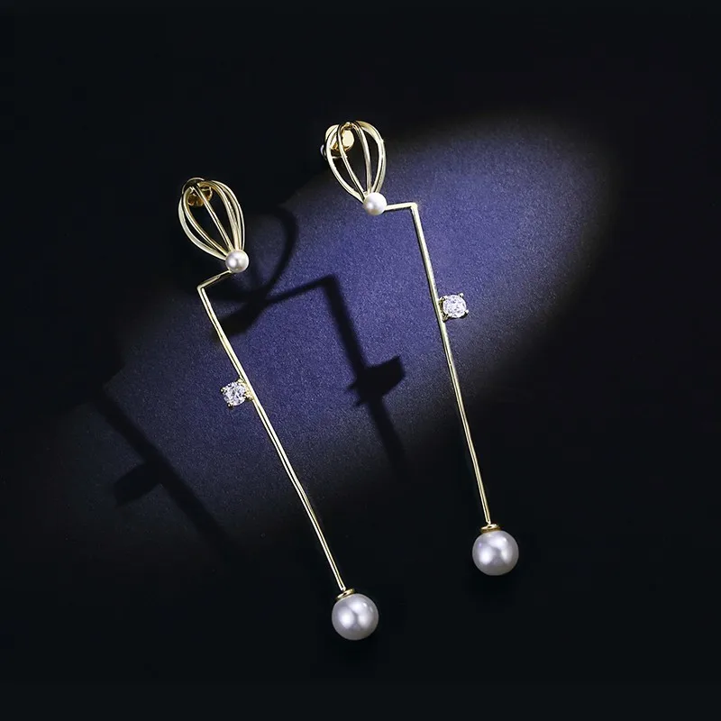 

WKOUD EAM Jewelry / 2019 New Fashion Temperament Imitation Pearl Inlaid Hot Air Balloon Earrings Women's Accessories S#R84108