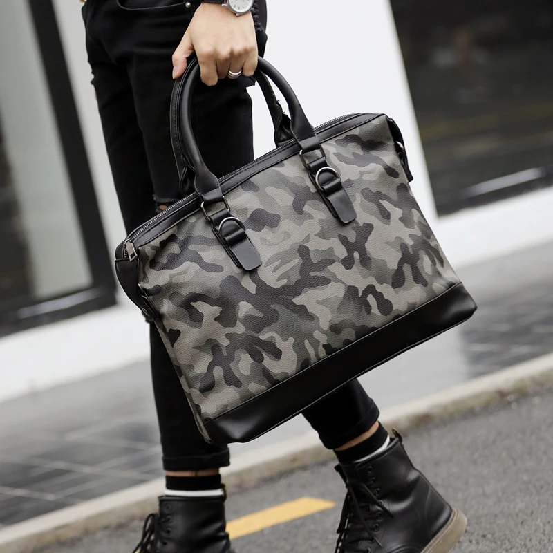 Billige CAMO Hochwertigen Neue Pu leder männer Laptop Aktentasche Taschen 14 Zoll Für MacBook 13,3 Zoll männer Notebook Handtasche