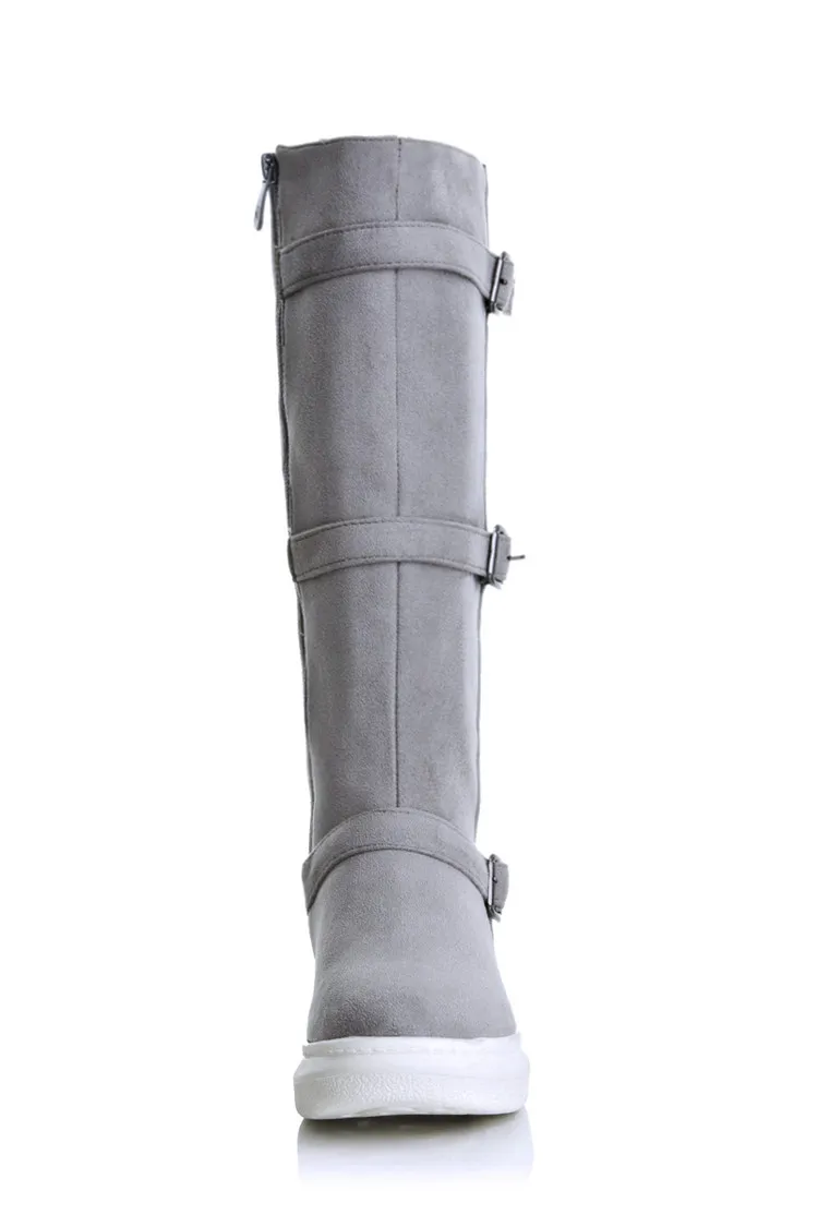 MAZIAO, большие размеры 34-43, новые сапоги до колена на плоской подошве осенне-зимние сапоги на платформе с круглым носком Модные женские сапоги на молнии черного и серого цвета