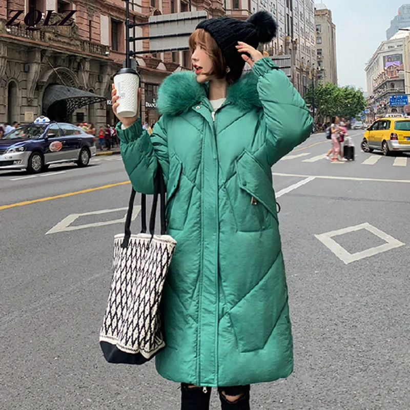 #*Cheap Zqlz 2019 Fashion Fur Collar Hooded Down Cotton Padded Jacket Women Winter Long Paragraph Thickening Warm Parka Mujer Coat