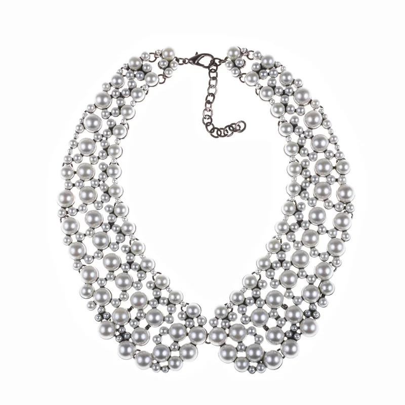 Многослойное ожерелье из искусственного жемчуга с большим нагрудником, женское роскошное ожерелье с большим воротником из кристаллов, Женские Ювелирные изделия, массивное ожерелье-чокер - Окраска металла: pearl