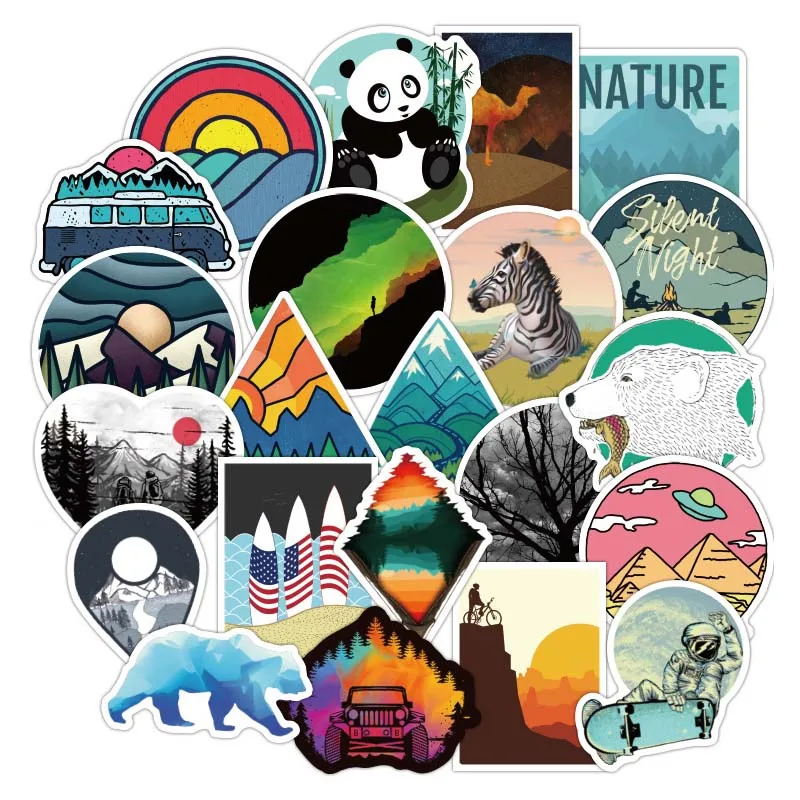 50pcs waterproof Travel Stickers Wilderness Adventure Outdoor Landscape Waterproof Decal Sticker to DIY Suitcase Laptop Motor