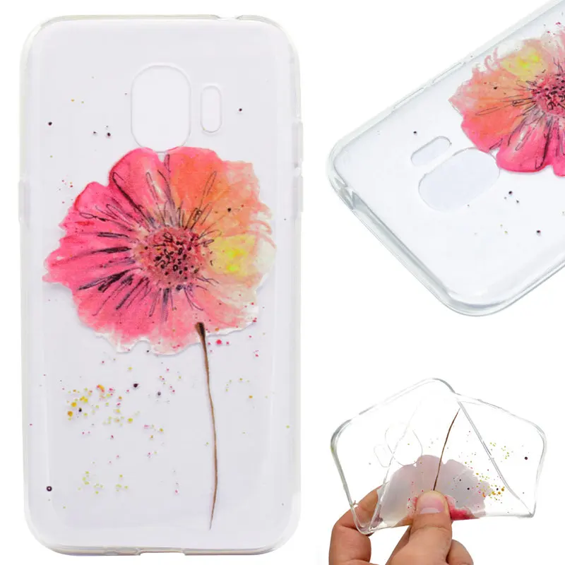 Soft TPU Case For Samsung Galaxy J2 Pro J3 J4 J8 J7 2018 DUO Note 8 9 Silicone Back Cover S8 S9 PLUS Cases Painting Flower |