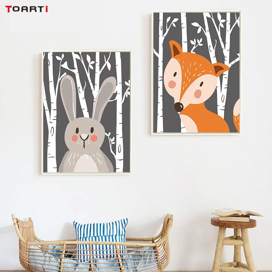 woodland animal bear rabbit fox gray  (1)