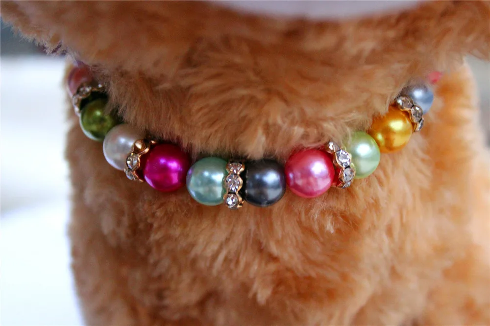 2016 Fashion 1pcs Colorful Bead Pet Necklace Small Dog Party Necklace Cat Collars for Cute Dogs