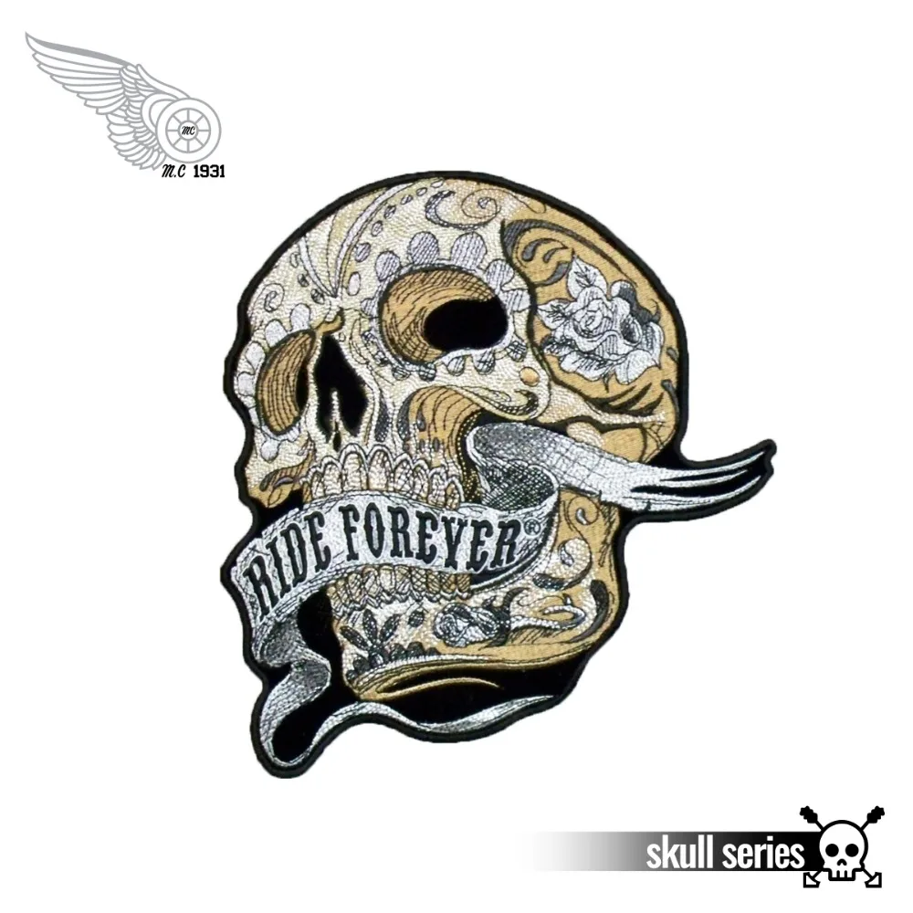 Ride forever skull patch мотоцикл вышивка Железный На Заказ панк нашивки для одежды байкерские наклейки