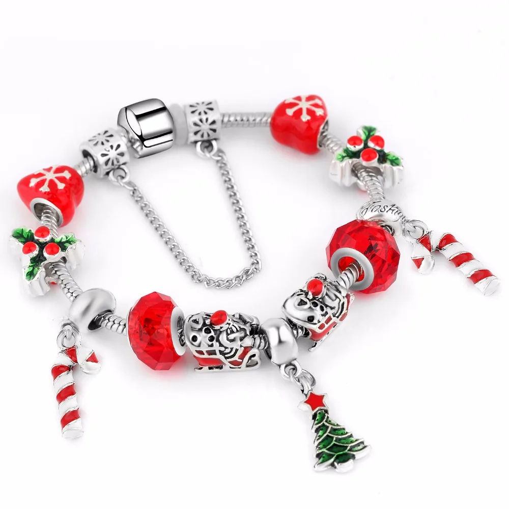 Сплав кристалл Аутентичные Серебряный Талисманы Бусины Браслеты Fit Европейский браслет Рождественский подарок для женщин и Обувь для девочек