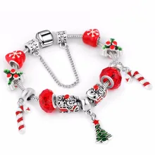 Сплав кристалл Аутентичные Серебряный Талисманы Бусины Браслеты Fit Европейский браслет Рождественский подарок для женщин и Обувь для девочек