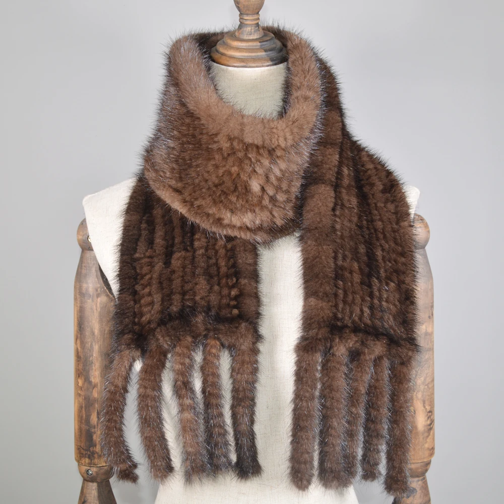 Long Style Women Real Mink Fur Scarf Genuine Real Mink Fur Scarfs Luxury Warm Soft Quality Knitted Real Mink Fur Shawl Scarves