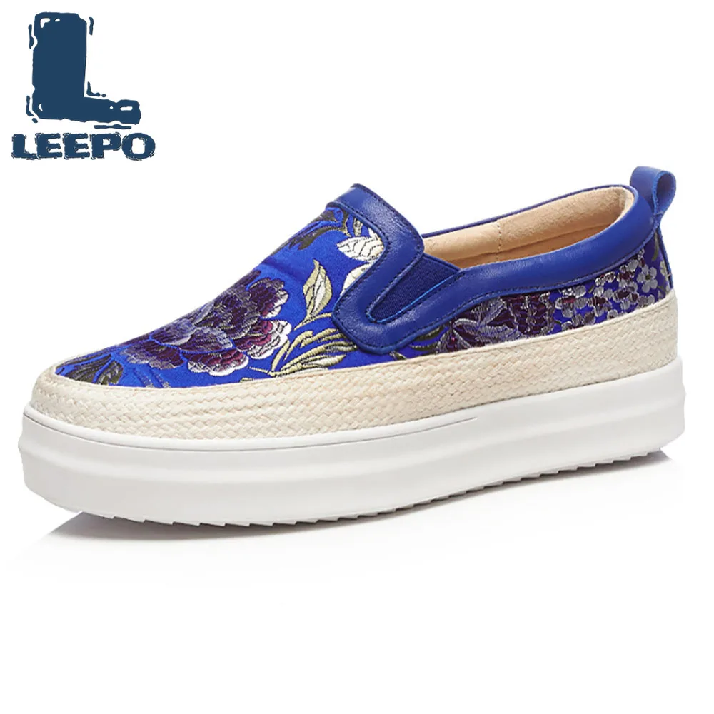 

LEEPO Spring Flat Platform Loafers Shoes Women Silk Embroider Luxury Round Toe Platform Shoes Ladies Autumn Soft Loafers Woman