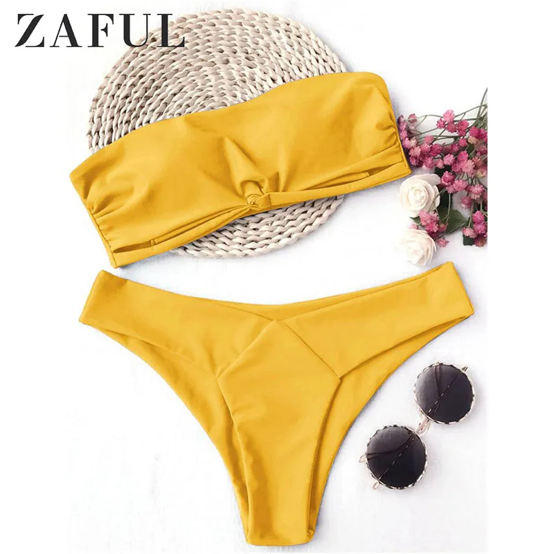 ZAFUL 2017 Для женщин Бандо Мягкий комплект бикини сексуальный низкой талией Твердые
