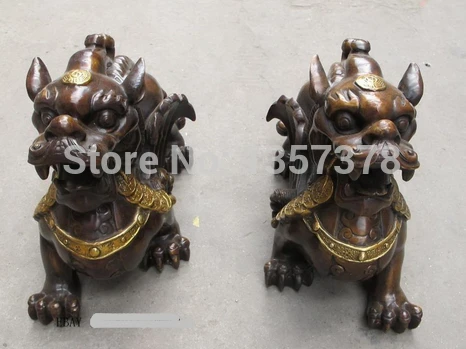 

shitou 00875 11"Chinese red Bronze Copper Ainkhuern Unicorn Bi Coin Wealth Pi yao PiXiu PAIR discount 30% (C0324)