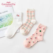 Caramella/3 пар/лот, Новое поступление, хлопковые женские носки, розовые милые повседневные короткие носки в сеточку с рисунком животных, носки для девочек, Размеры 35-40