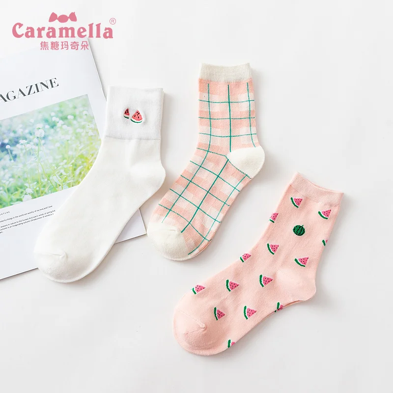 Caramella/3 пар/лот Новое поступление хлопковые женские носки розовые милые