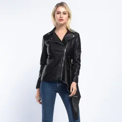 Европейский Стиль Для женщин куртка из искусственной кожи 2019 Весна Нерегулярные Мода молнии тонкий мотоцикл искусственного кожаные