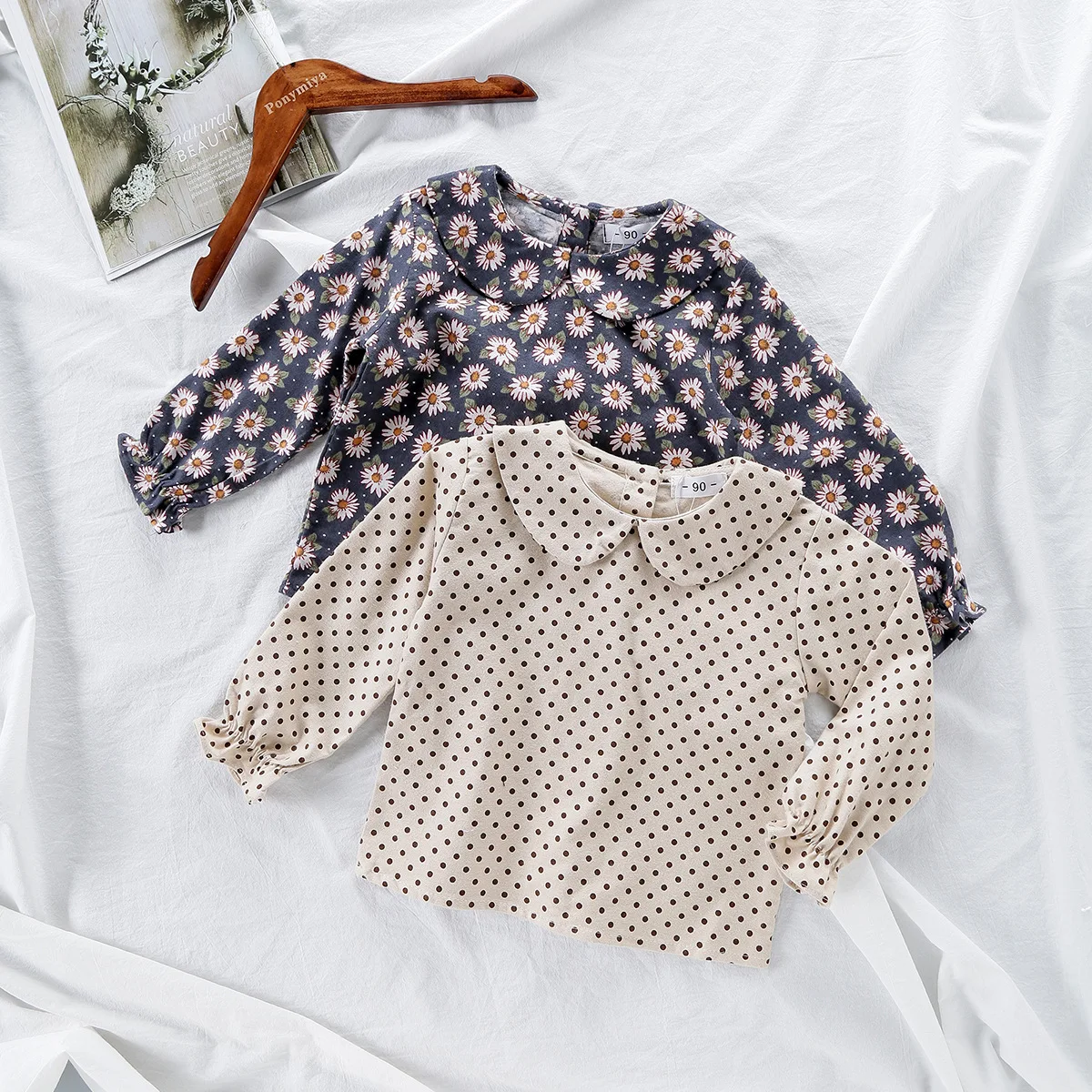 Spring Girls Blouse Kids Baby Girl Long Sleeve Cotton Tops Flower Dot