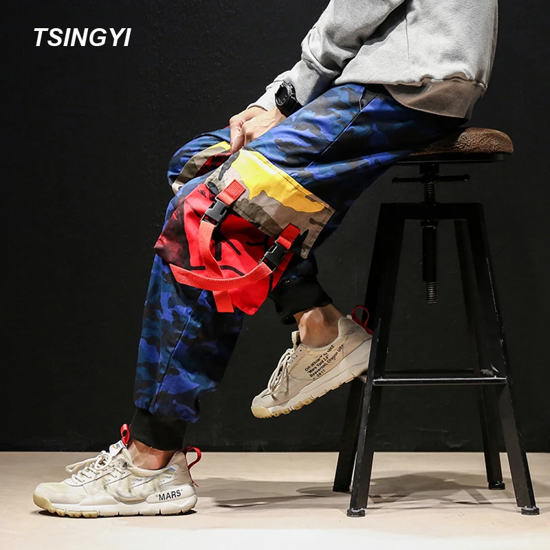 

Tsingyi 5XL Camo Multi Pockets Joggers Camouflage Military Men Cargo Pant Spliced 100% Cotton Drawstring Ankle-length Pants