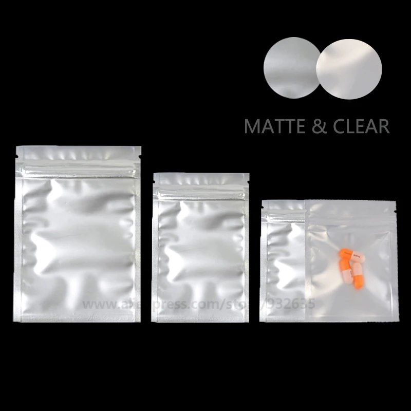 Matte Silver Pouches One Side Clear Zip Lock Foil Plastic Party Gift